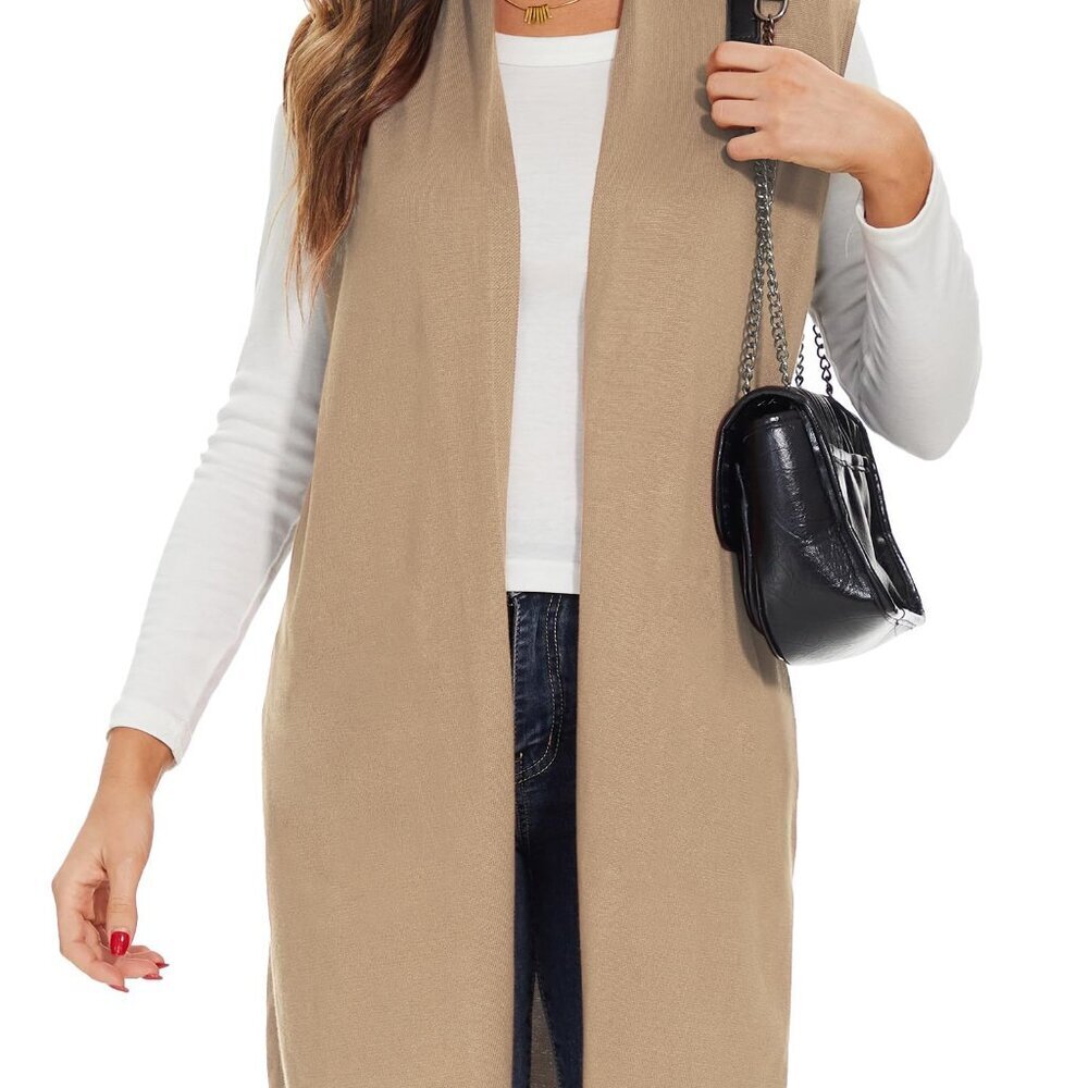 Long Knit Cardigan Vest Sleeveless Open Front Duster Lightweight